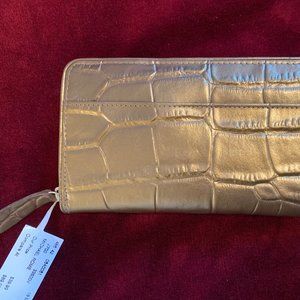 Michael Rome Gold Croco Embossed Leather Wallet